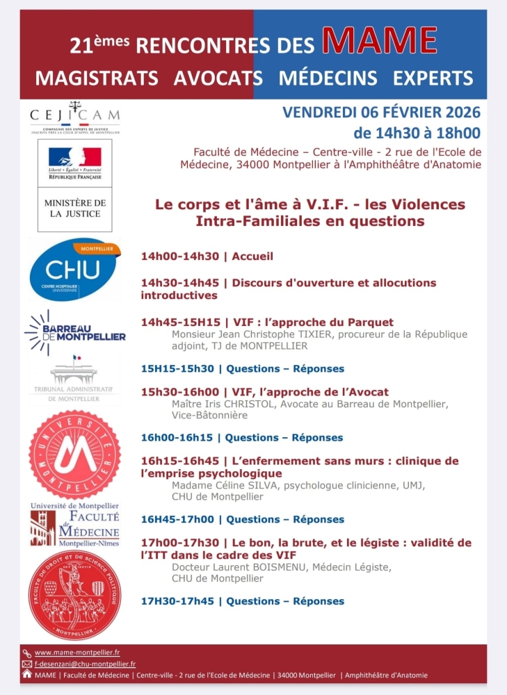 21èmes rencontres des MAME : Magistrats Avocats Médecins Experts